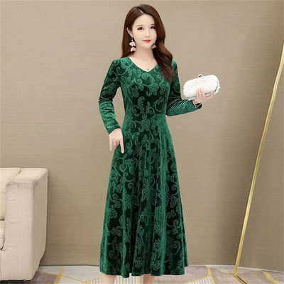 Maxi Dress Ankle-Length Women Dress  Pure Color Velvet Dress Dressing Up
