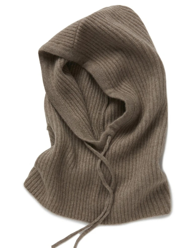 Wool Knitted Balaclava Hat For Women Winter Hooded Drawstring Skullies Cap