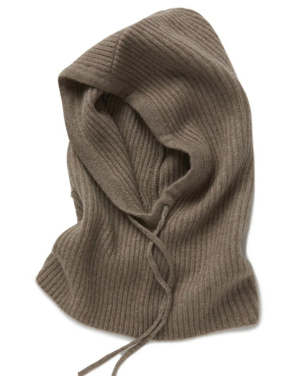 Wool Knitted Balaclava Hat For Women Winter Hooded Drawstring Skullies Cap