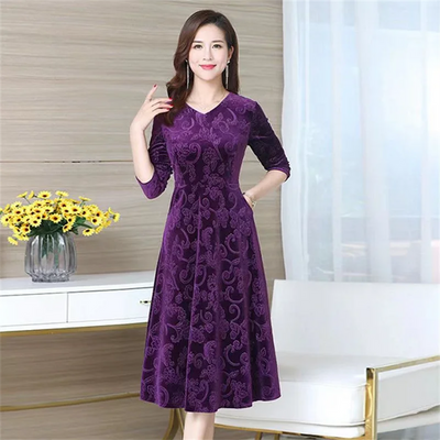 Maxi Dress Ankle-Length Women Dress  Pure Color Velvet Dress Dressing Up