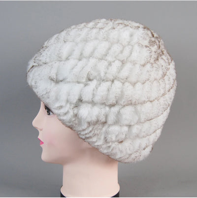 Real Rex Rabbit Winter Fur Hat For Women Russian Real Fur Knitted Cap