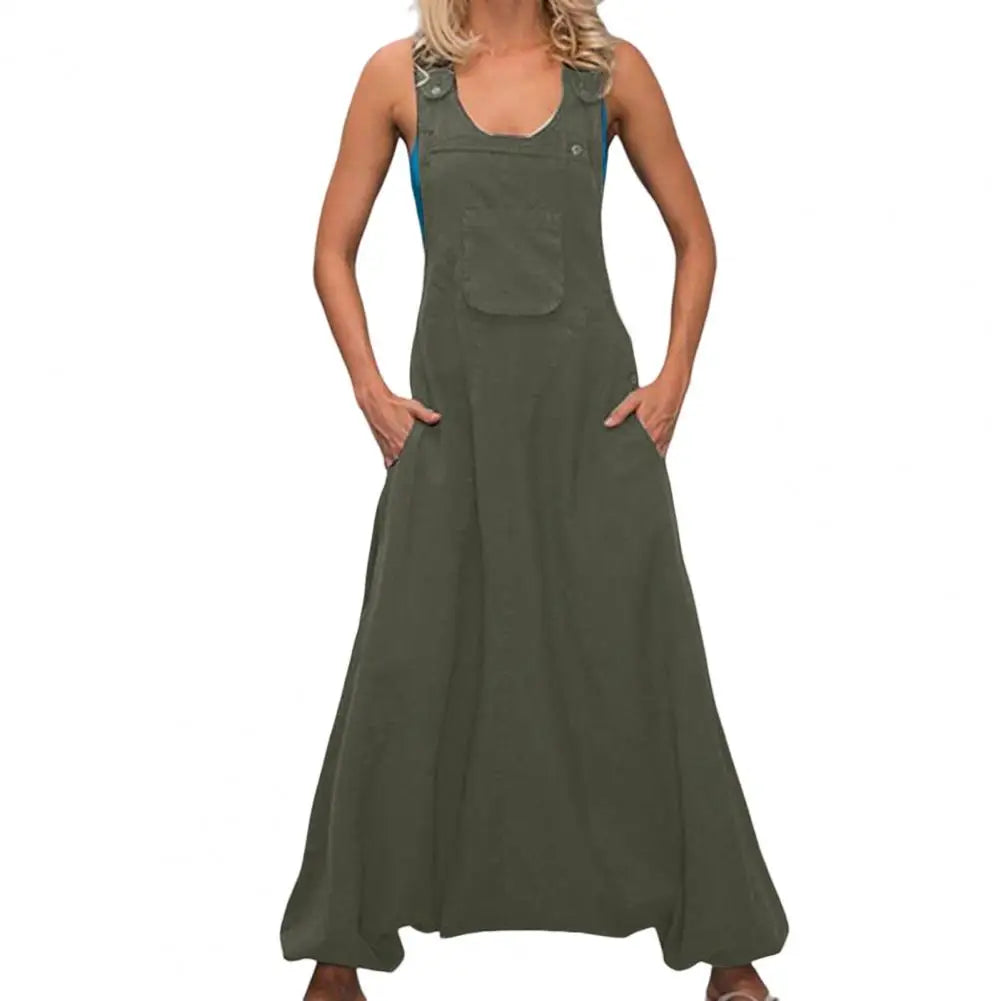 Summer Women Jumpsuit  Elegant Buttons Creative Loose Sleeveless