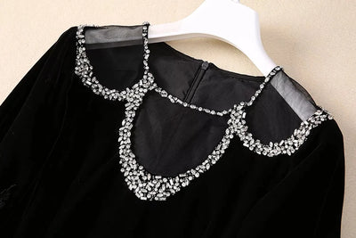 MARYYIMEI Fashion design Women's Dress Lace Splicing Long-Sleeved Beading Pretty Slim-Fit Hip Wrap Elegant Velvet Dresses