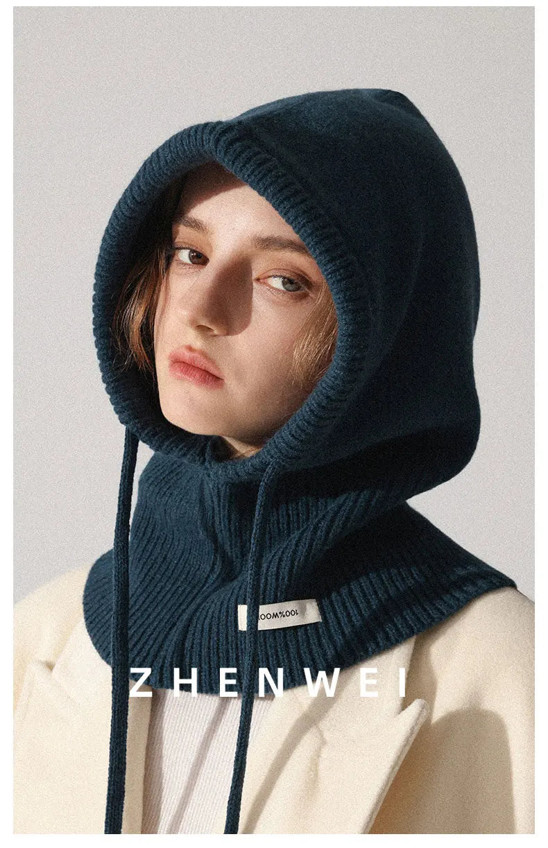 Wool Slouchy Balaclava Winter Hat for Women  Knitted Scarf