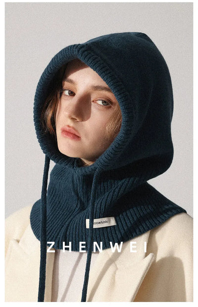 Wool Slouchy Balaclava Winter Hat for Women  Knitted Scarf
