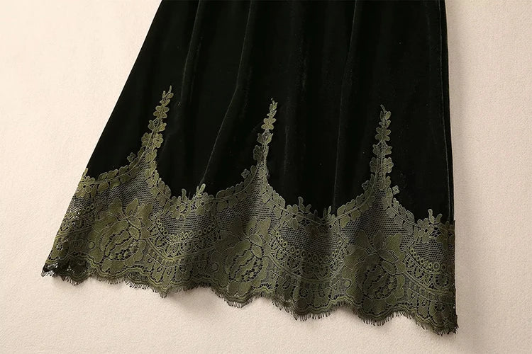 MARYYIMEI Fashion design Women's Dress Lace Splicing Long-Sleeved Beading Pretty Slim-Fit Hip Wrap Elegant Velvet Dresses