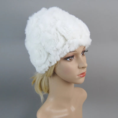 Winter Fur Hat Scarf Sets Natural Warm Real Rex Rabbit Fur