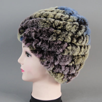 Real Rex Rabbit Winter Fur Hat For Women Russian Real Fur Knitted Cap