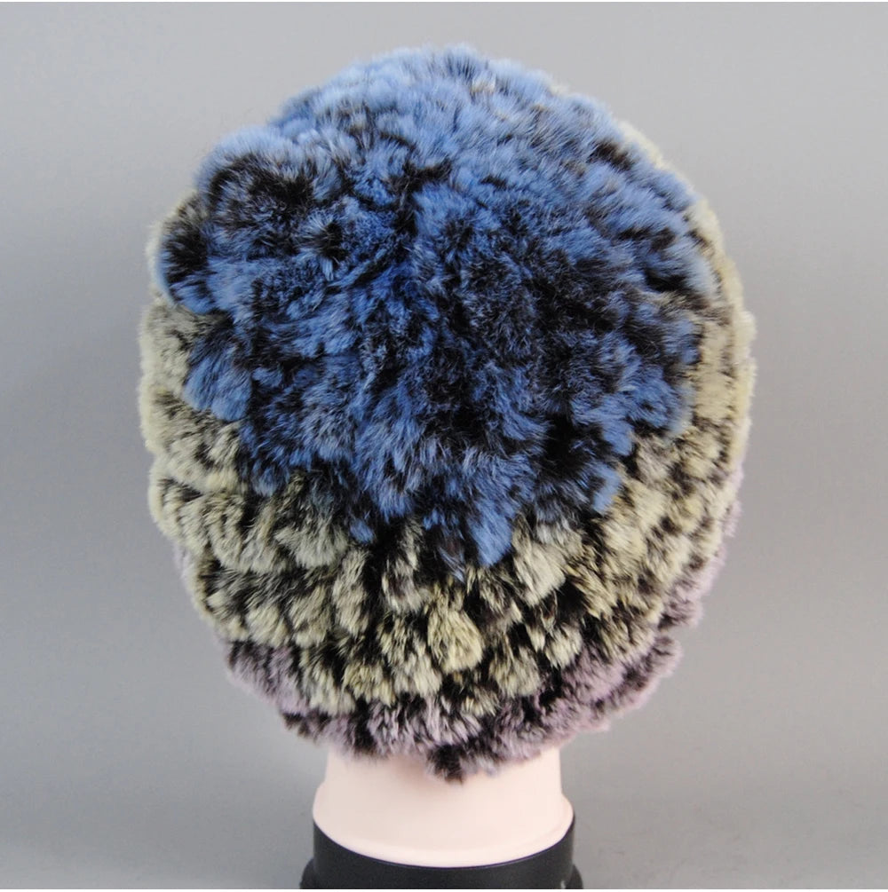 Real Rex Rabbit Winter Fur Hat For Women Russian Real Fur Knitted Cap