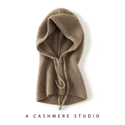 Wool Knitted Balaclava Hat For Women Winter Hooded Drawstring Skullies Cap