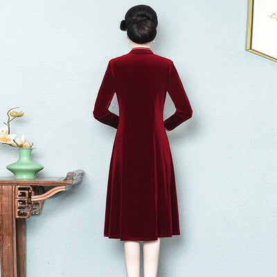 Long Dresses Female Golden Velvet Cheongsam Dress