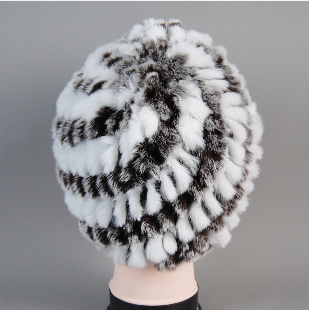 Real Rex Rabbit Winter Fur Hat For Women Russian Real Fur Knitted Cap