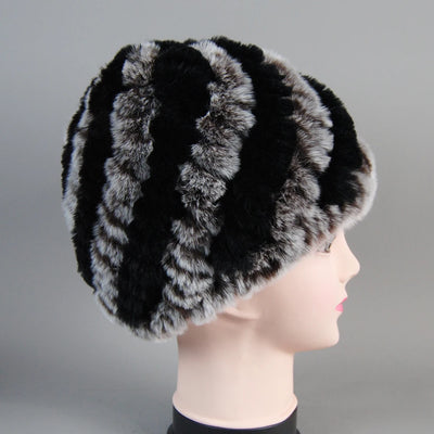 Real Rex Rabbit Winter Fur Hat For Women Russian Real Fur Knitted Cap