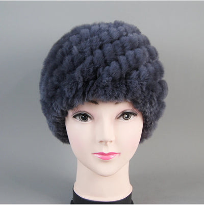 Real Rex Rabbit Winter Fur Hat For Women Russian Real Fur Knitted Cap