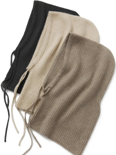 Wool Knitted Balaclava Hat For Women Winter Hooded Drawstring Skullies Cap