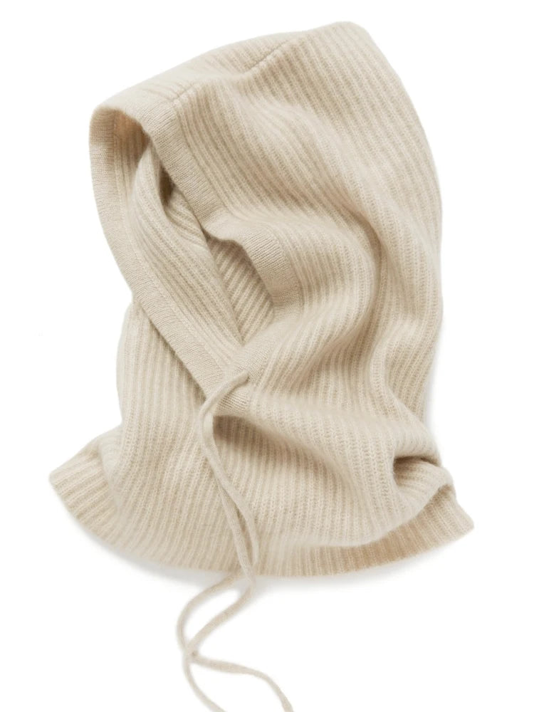 Wool Knitted Balaclava Hat For Women Winter Hooded Drawstring Skullies Cap