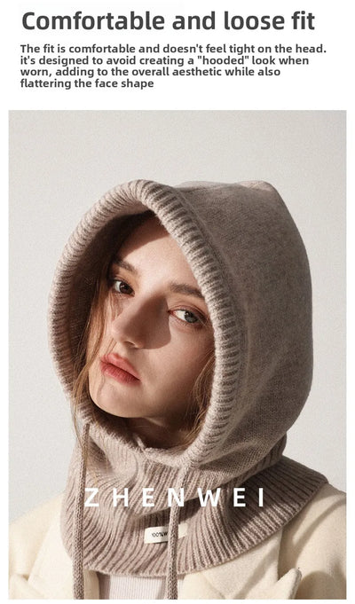 Wool Slouchy Balaclava Winter Hat for Women  Knitted Scarf