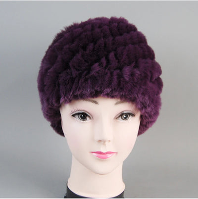 Real Rex Rabbit Winter Fur Hat For Women Russian Real Fur Knitted Cap