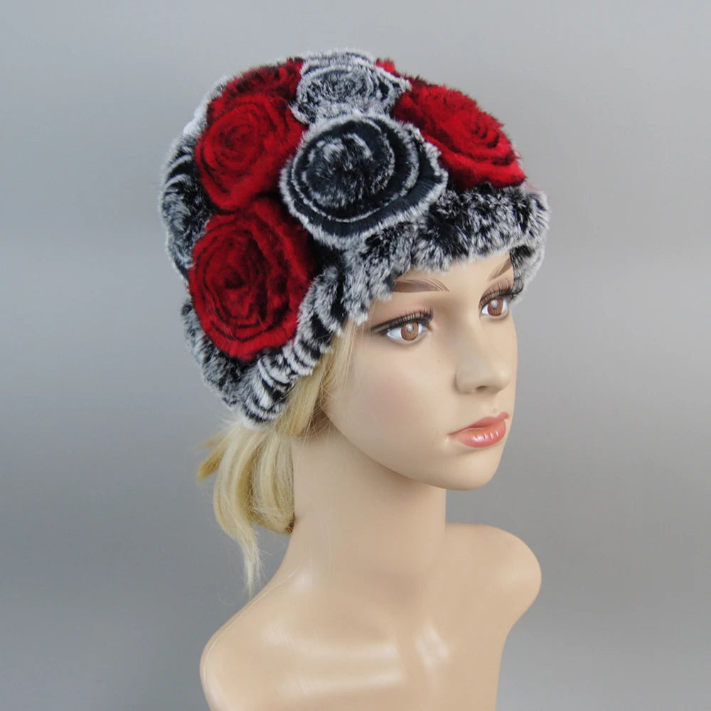 Winter Fur Hat Scarf Sets Natural Warm Real Rex Rabbit Fur