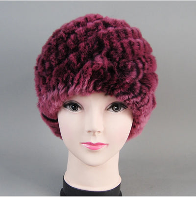 Real Rex Rabbit Winter Fur Hat For Women Russian Real Fur Knitted Cap