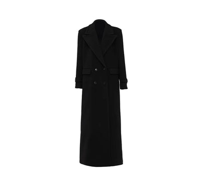 Winter Luxury Extra Long Black Warm Soft Wool & blends Coat for Women