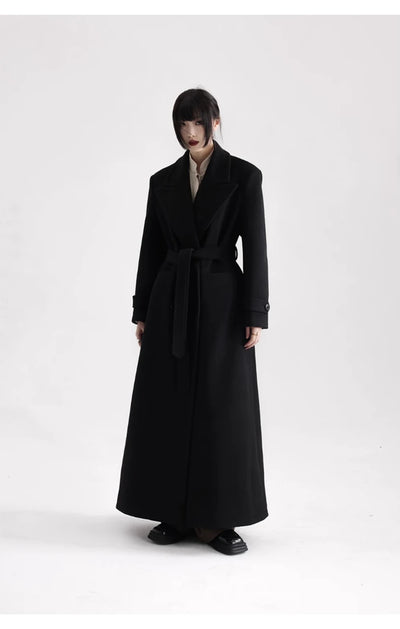 Winter Luxury Extra Long Black Warm Soft Wool & blends Coat for Women