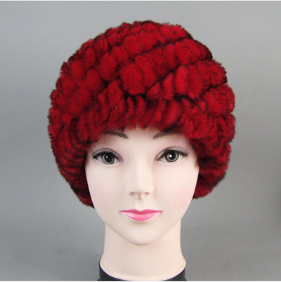 Real Rex Rabbit Winter Fur Hat For Women Russian Real Fur Knitted Cap