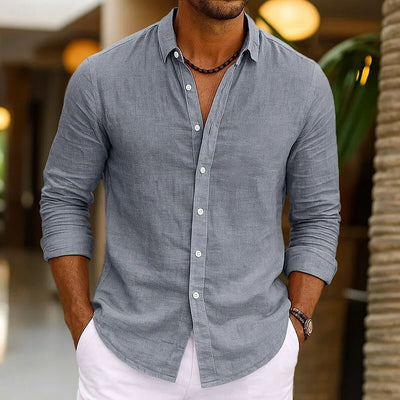 Men's Linen Shirt Summer Beachwear Button Solid Color Cotton Linen