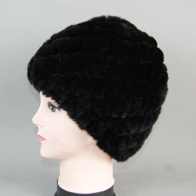 Real Rex Rabbit Winter Fur Hat For Women Russian Real Fur Knitted Cap