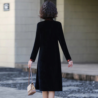 Velvet Midi Dress Women's Velvet Full Sleeve Knee-length Regular Shirt