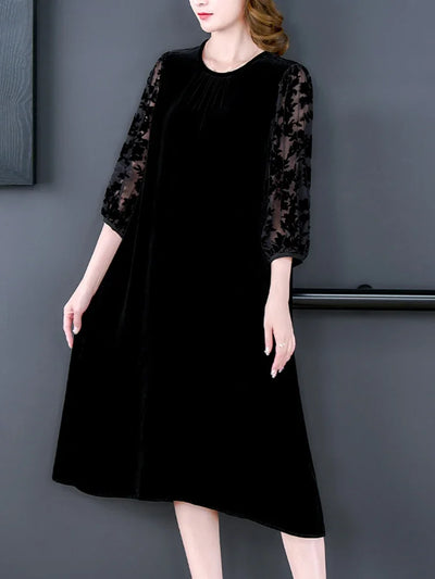 Velvet Chic Hook Flower Hollow Sexy Midi Dress Women Solid