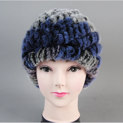 Real Rex Rabbit Winter Fur Hat For Women Russian Real Fur Knitted Cap