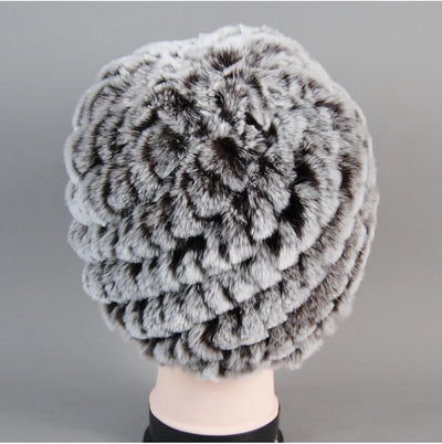 Real Rex Rabbit Winter Fur Hat For Women Russian Real Fur Knitted Cap