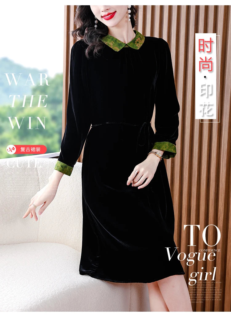Winter Luxury Velvet Formal Elegant Party Dress Women Korean Vintage