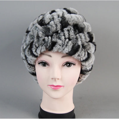 Real Rex Rabbit Winter Fur Hat For Women Russian Real Fur Knitted Cap