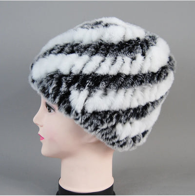 Real Rex Rabbit Winter Fur Hat For Women Russian Real Fur Knitted Cap