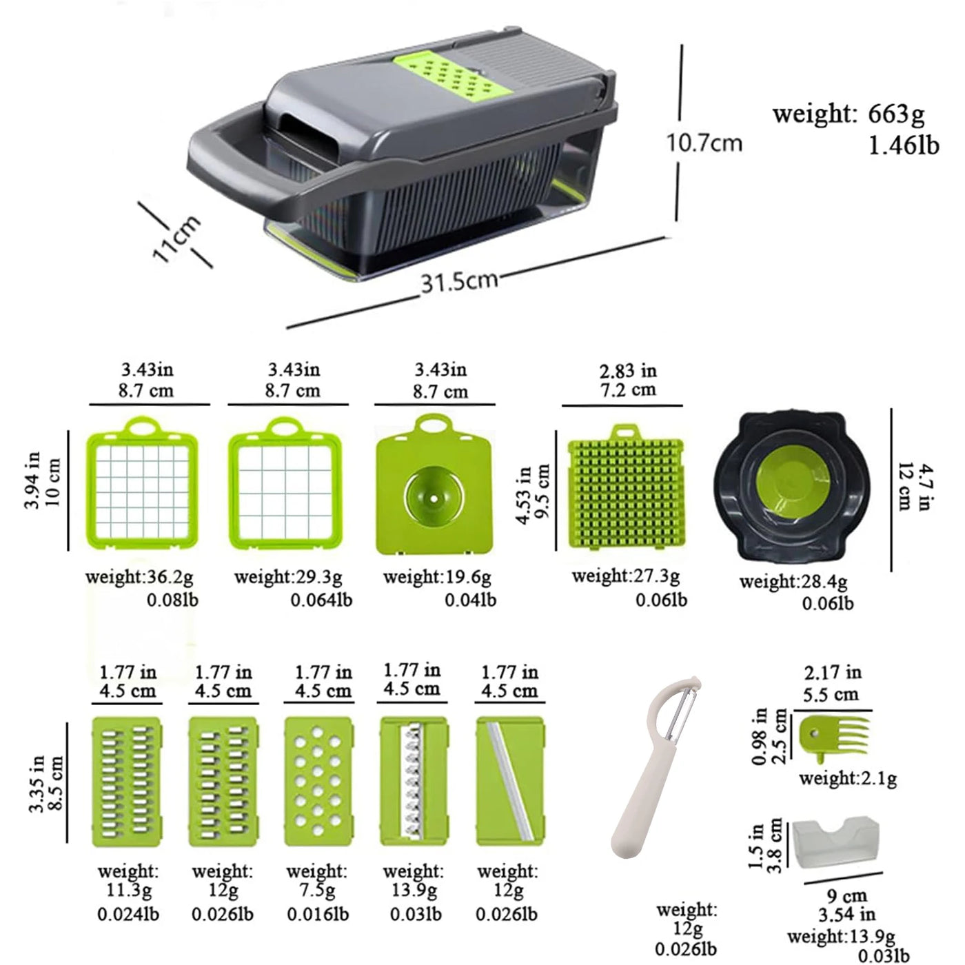 Kitchen chopper-type slicer, multifunctional food chopper, 16 x 1 professional