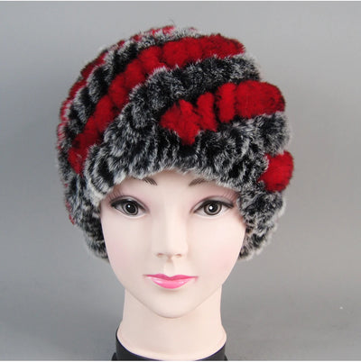 Real Rex Rabbit Winter Fur Hat For Women Russian Real Fur Knitted Cap