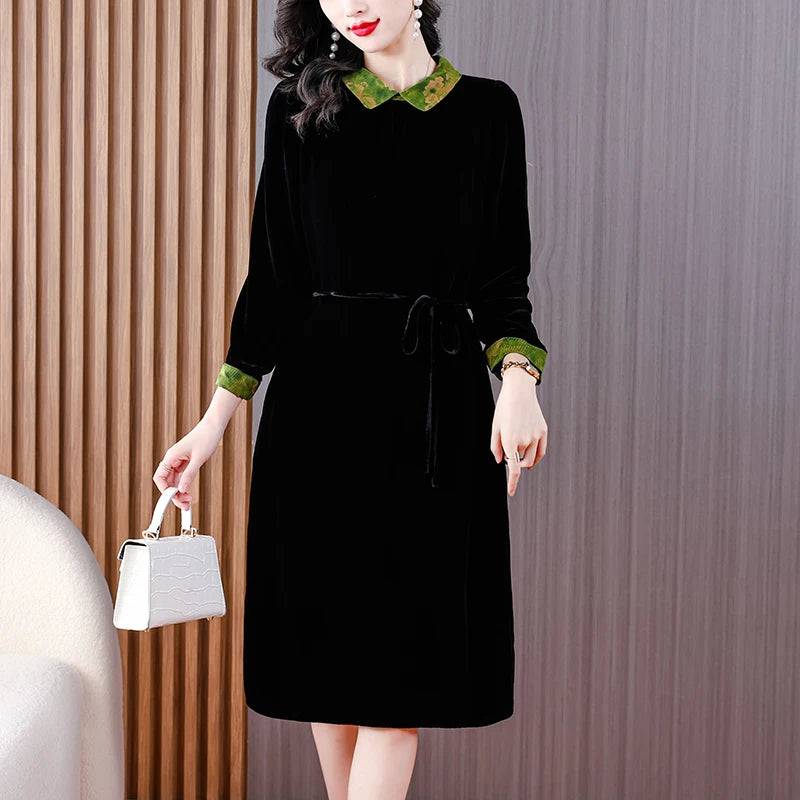 Winter Luxury Velvet Formal Elegant Party Dress Women Korean Vintage
