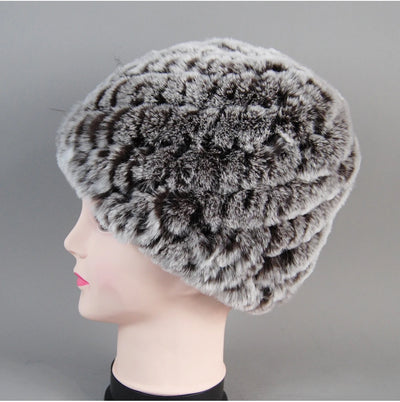 Real Rex Rabbit Winter Fur Hat For Women Russian Real Fur Knitted Cap