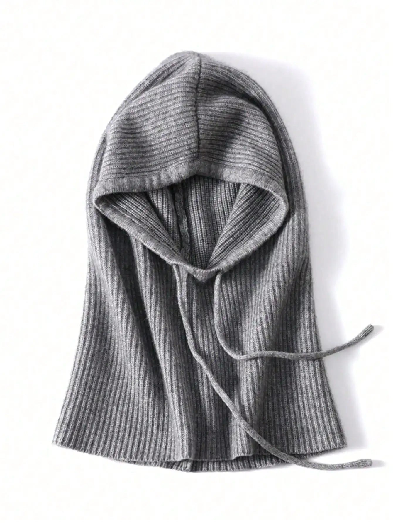 Wool Knitted Balaclava Hat For Women Winter Hooded Drawstring Skullies Cap