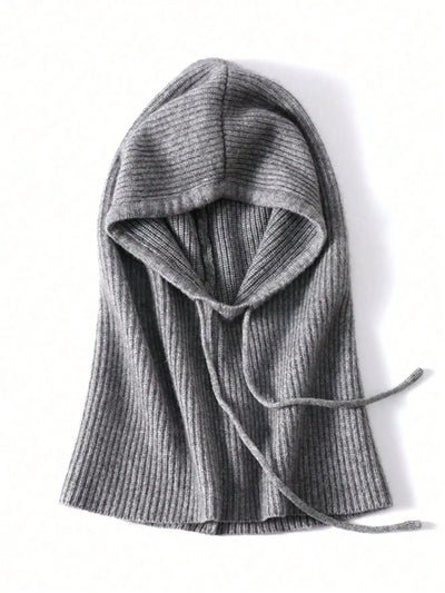 Wool Knitted Balaclava Hat For Women Winter Hooded Drawstring Skullies Cap