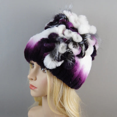 Luxury Women Fur Hat For Winter Handmade Natural Rex Rabbit Fox .