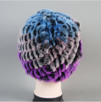 Real Rex Rabbit Winter Fur Hat For Women Russian Real Fur Knitted Cap