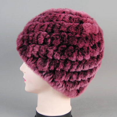Real Rex Rabbit Winter Fur Hat For Women Russian Real Fur Knitted Cap