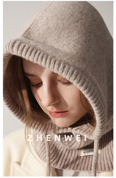 Wool Slouchy Balaclava Winter Hat for Women  Knitted Scarf