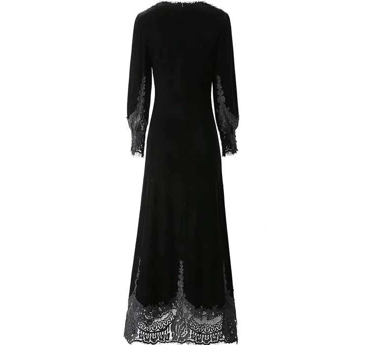 MARYYIMEI Fashion design Women's Dress Lace Splicing Long-Sleeved Beading Pretty Slim-Fit Hip Wrap Elegant Velvet Dresses