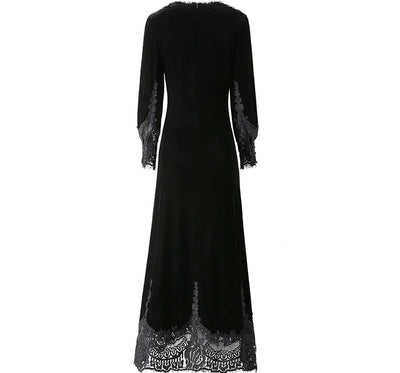 MARYYIMEI Fashion design Women's Dress Lace Splicing Long-Sleeved Beading Pretty Slim-Fit Hip Wrap Elegant Velvet Dresses