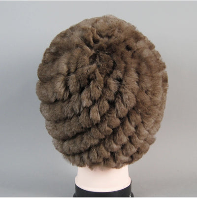 Real Rex Rabbit Winter Fur Hat For Women Russian Real Fur Knitted Cap