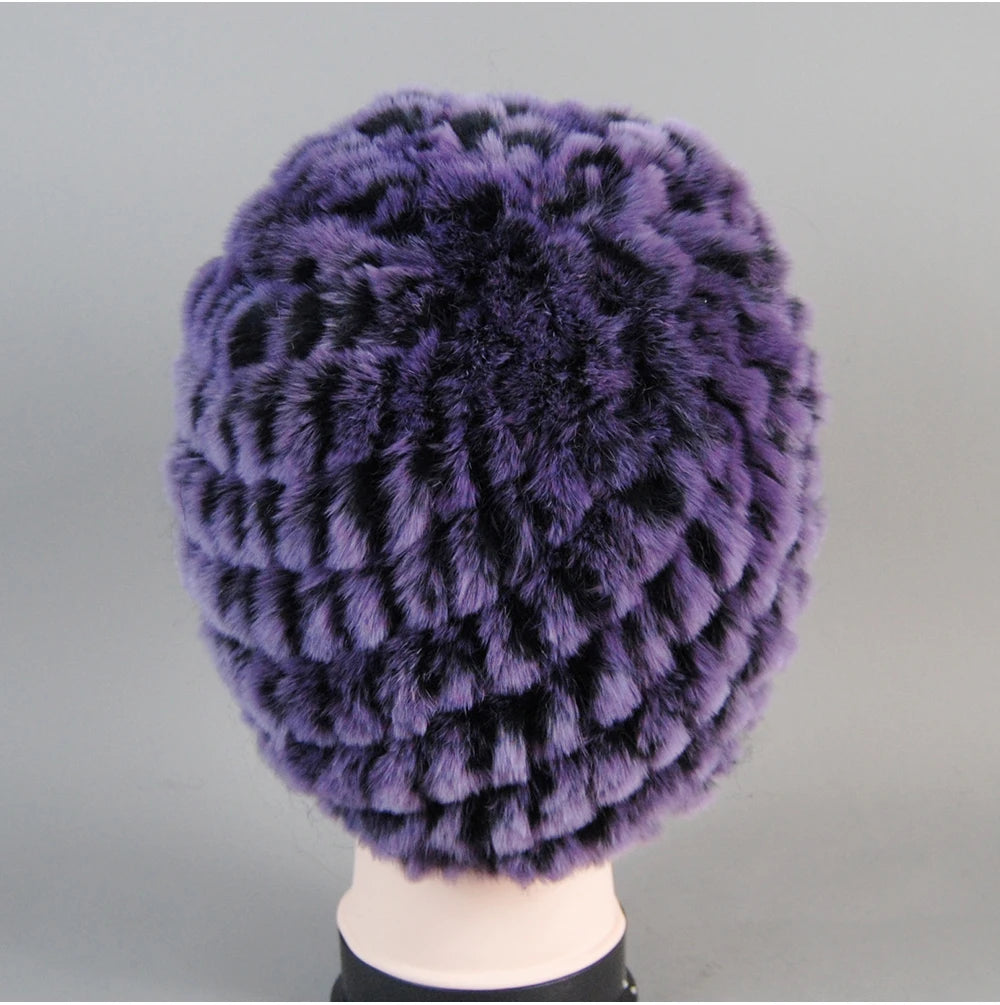 Real Rex Rabbit Winter Fur Hat For Women Russian Real Fur Knitted Cap